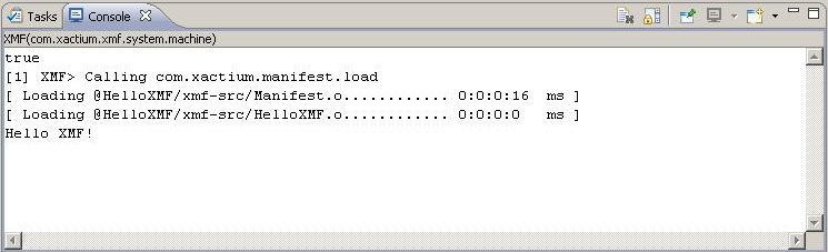 The output of the Hello XMF example